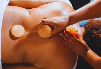 Himalayan salt stone massage table setup