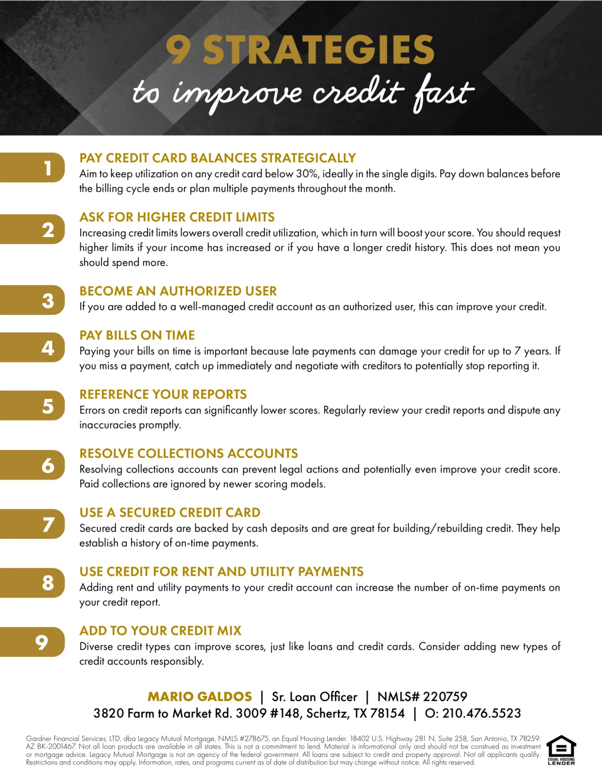 9 Strategies to improve credit fast