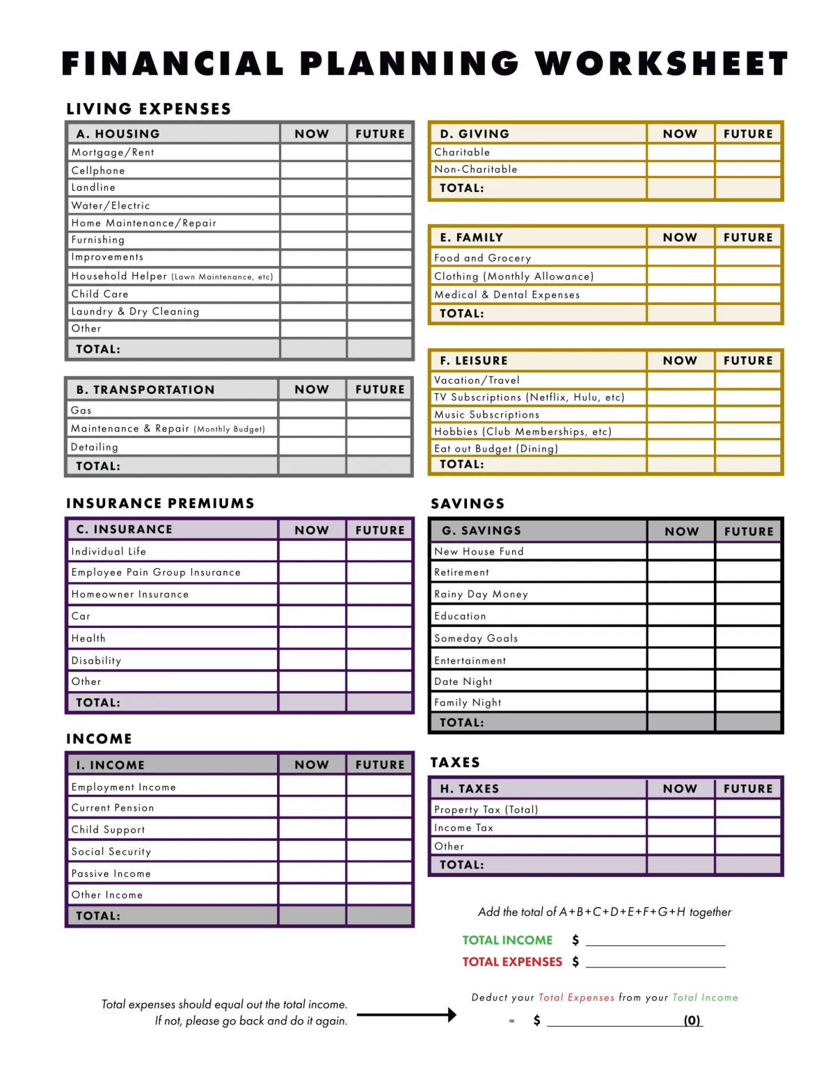 Financial Planning Worksheet
