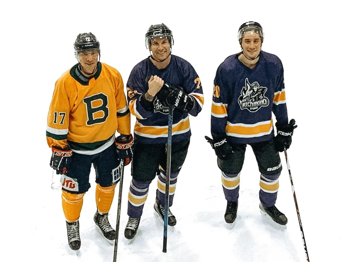 Hockey brothers: Ray Sawada of Burnaby Fire, Freddie Klomp and Stephen Sawada of Richmond Fire