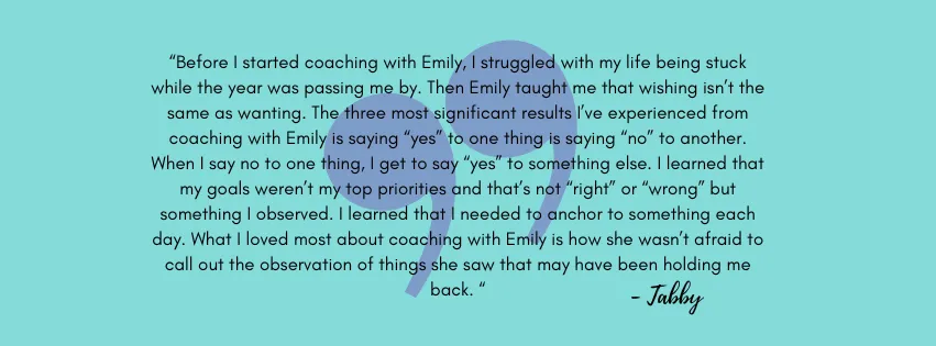 Testimonial from a coaching client highlighting the benefits of working with Emily Cleghorn, Trigger Recovery Coach for Mamas.