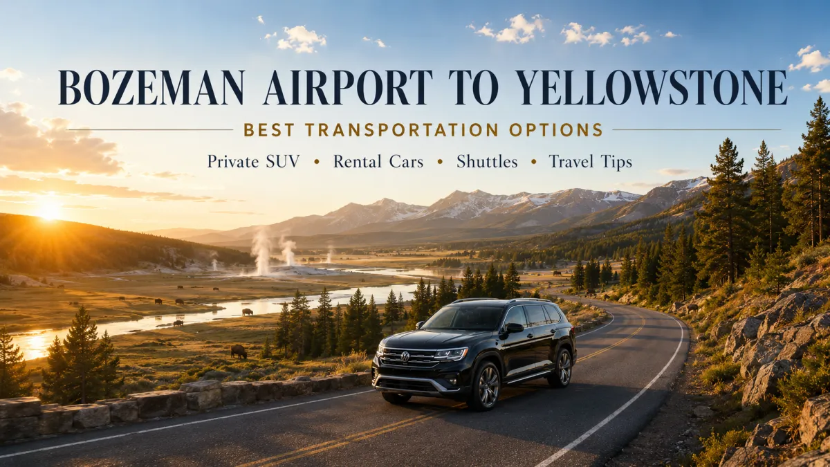 Private black SUV in Bozeman, Montana for airport transfers, Big Sky rides, Yellowstone trips, events, and premium transportation.