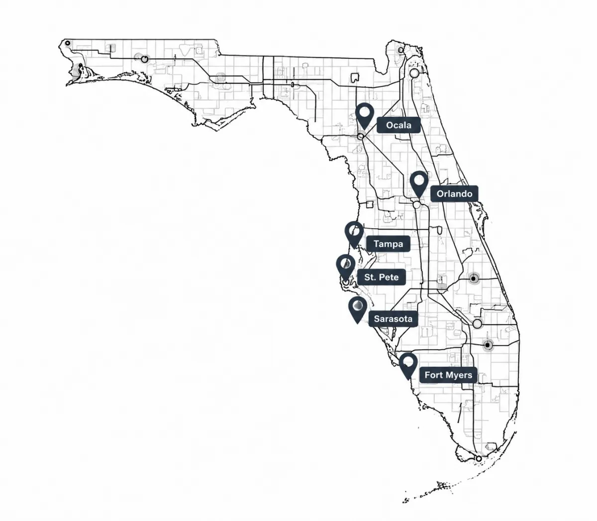 Sleek architectural map of Florida commercial networks