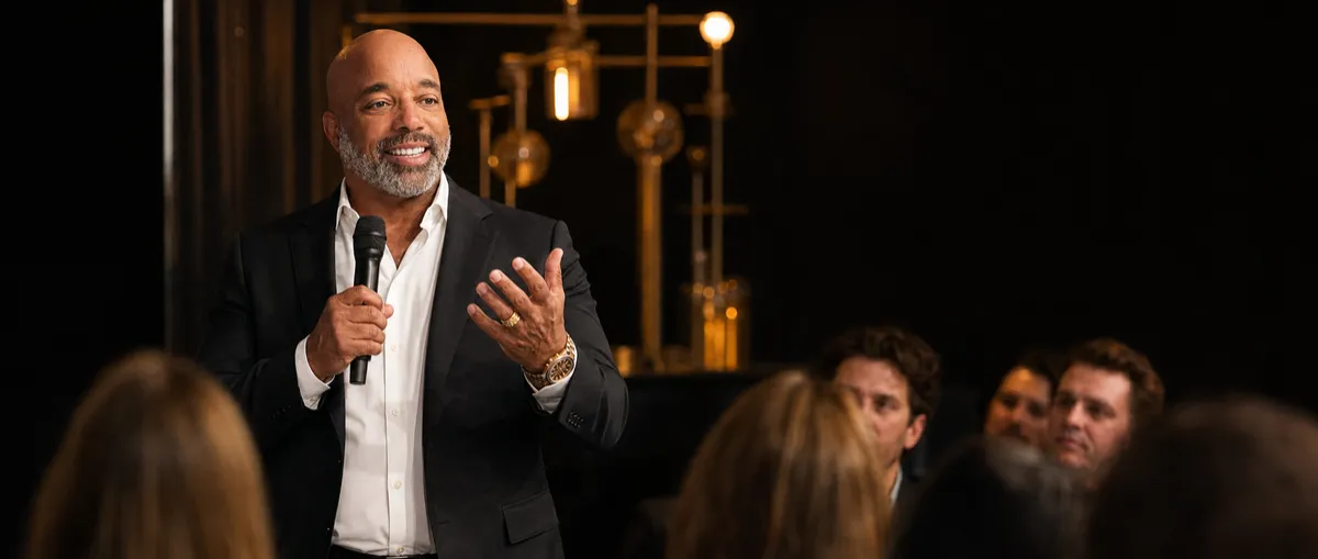 Brett speaking with an intimate audience