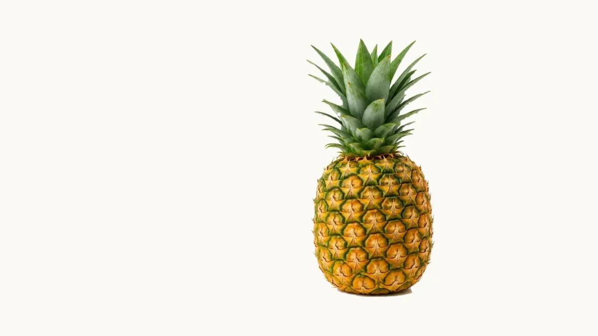 Whole export-grade Ugandan Smooth Cayenne pineapple with fresh green crown, cut at eating ripeness and airfreighted from Entebbe all year round