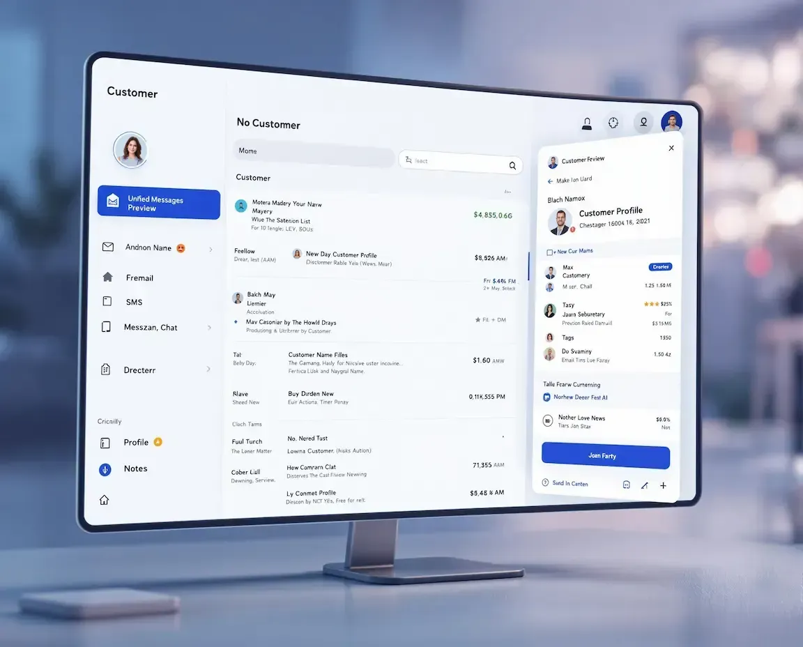 Modern computer monitor showing Novalution CRM and analytics interface for custom business systems and digital marketing services USA.