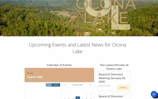screenshot of a website for Ocona Homeowner's Association 