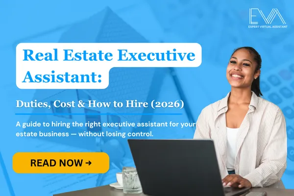 A dedicated real estate virtual assistant with real estate on the background
