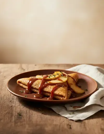 Crêpe artisanale pomme caramel vue de près