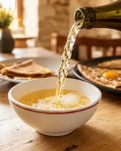 Cidre artisanal servi dans une bolée traditionnelle