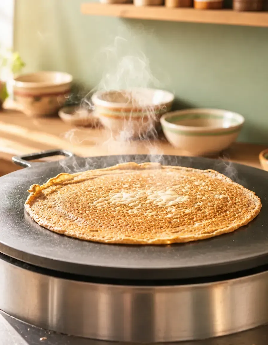 Galette de sarrasin dorée en cuisson à La Sarrasine Versailles
