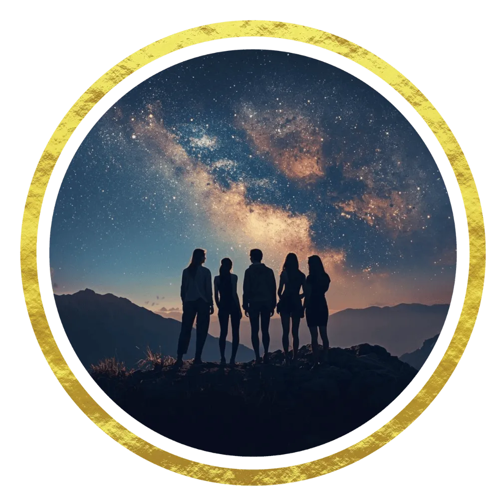 group of starseeds looking towards a cosmic sky f sta