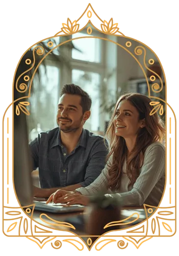 man and woman looking at a computer