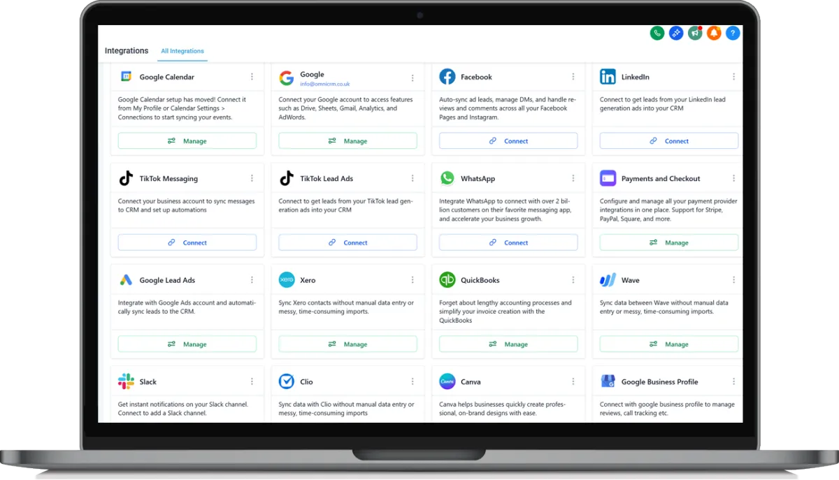 OmniCRM full list of integrations and additional features
