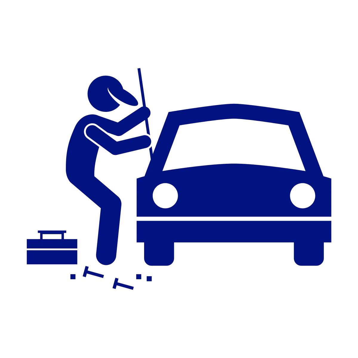 Icon of a person inspecting a car, representing comprehensive auto insurance for various risks.