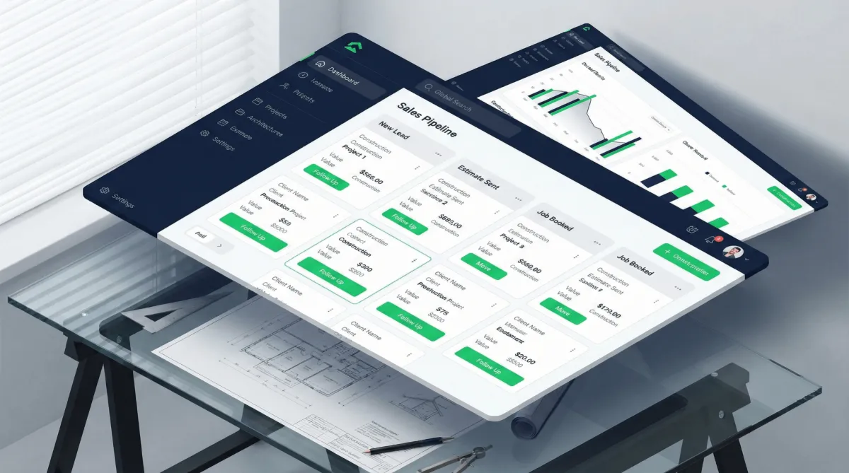 contractor CRM dashboard showing automated workflows and pipeline.