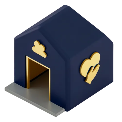 3D icon of a community center representing AI workflow automation for non-profits and churches.