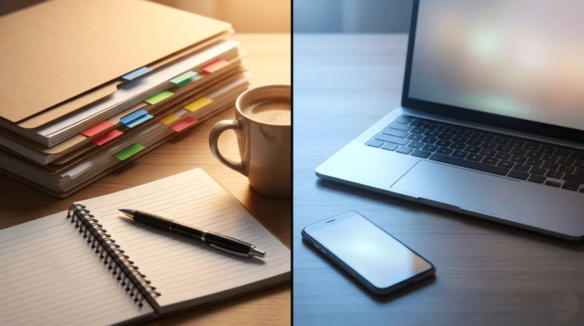 Organized physical pipeline management on the left contrasted with automated digital follow-up systems on the right, reflecting the core difference between CRM and marketing automation.