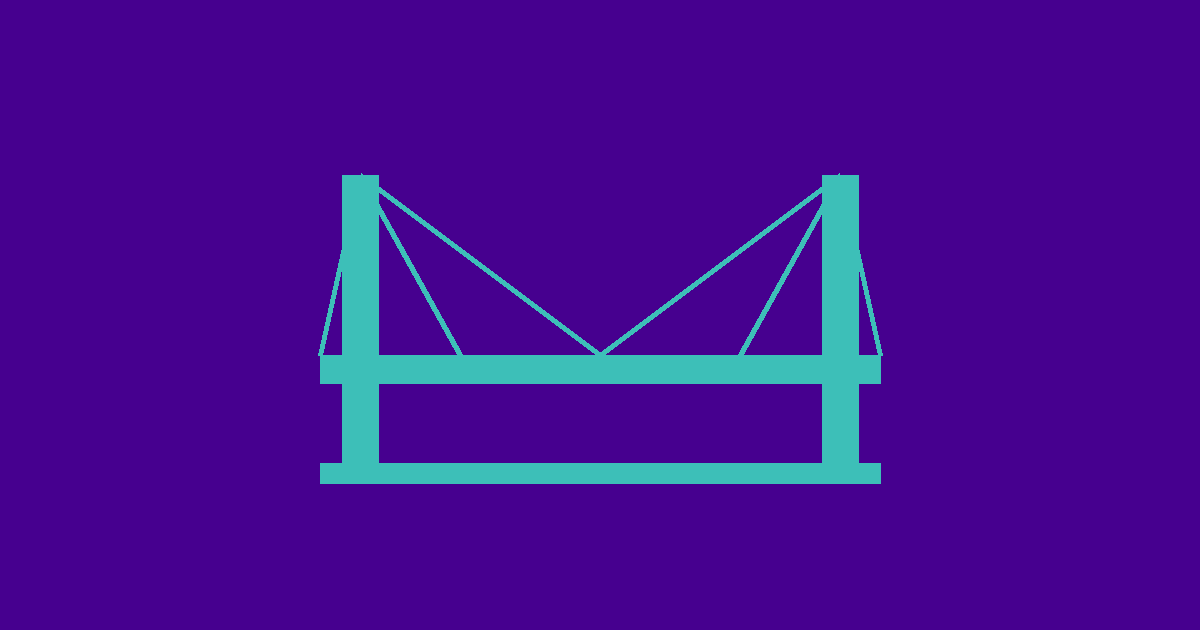 Brug-icoon op teal achtergrond als symbool voor kennisverbinding in opgavenetwerken