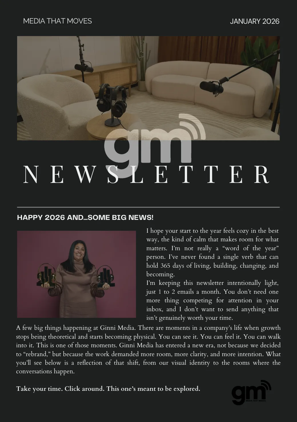 Client email newsletter design for Ginni Media