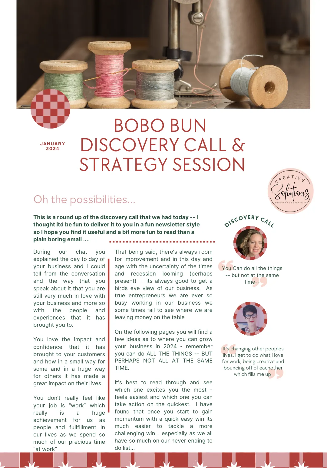 Discovery call and strategy session summary for a client business