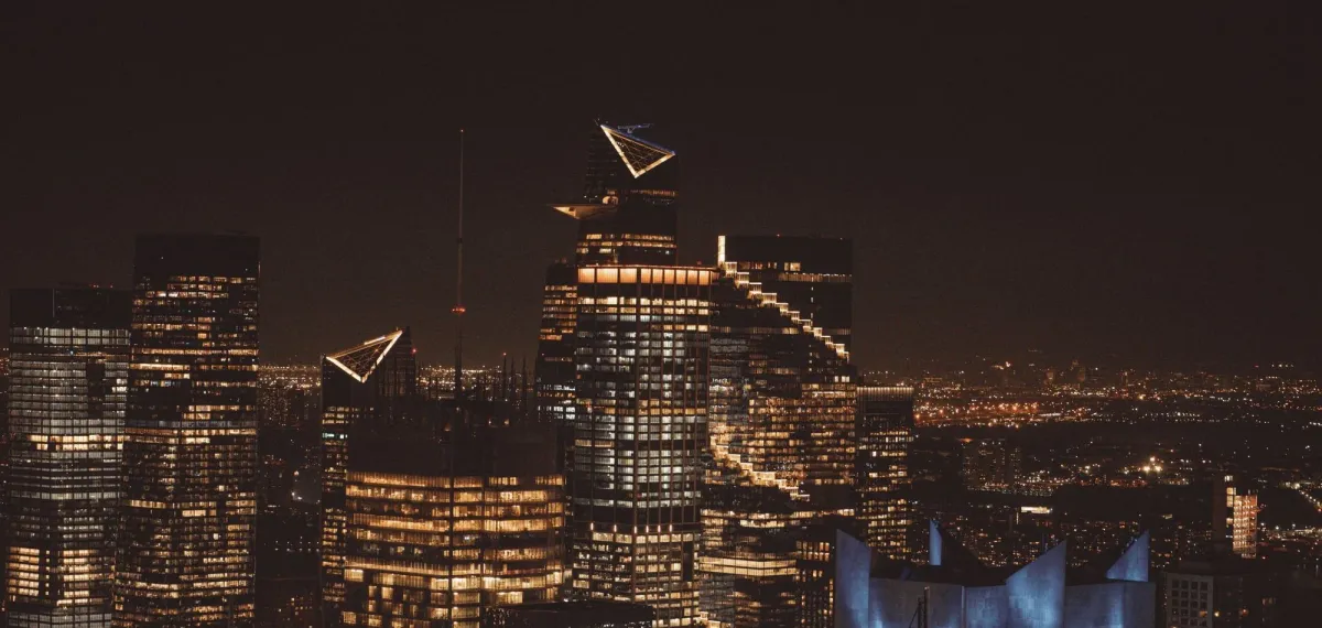 Night skyline with golden lights