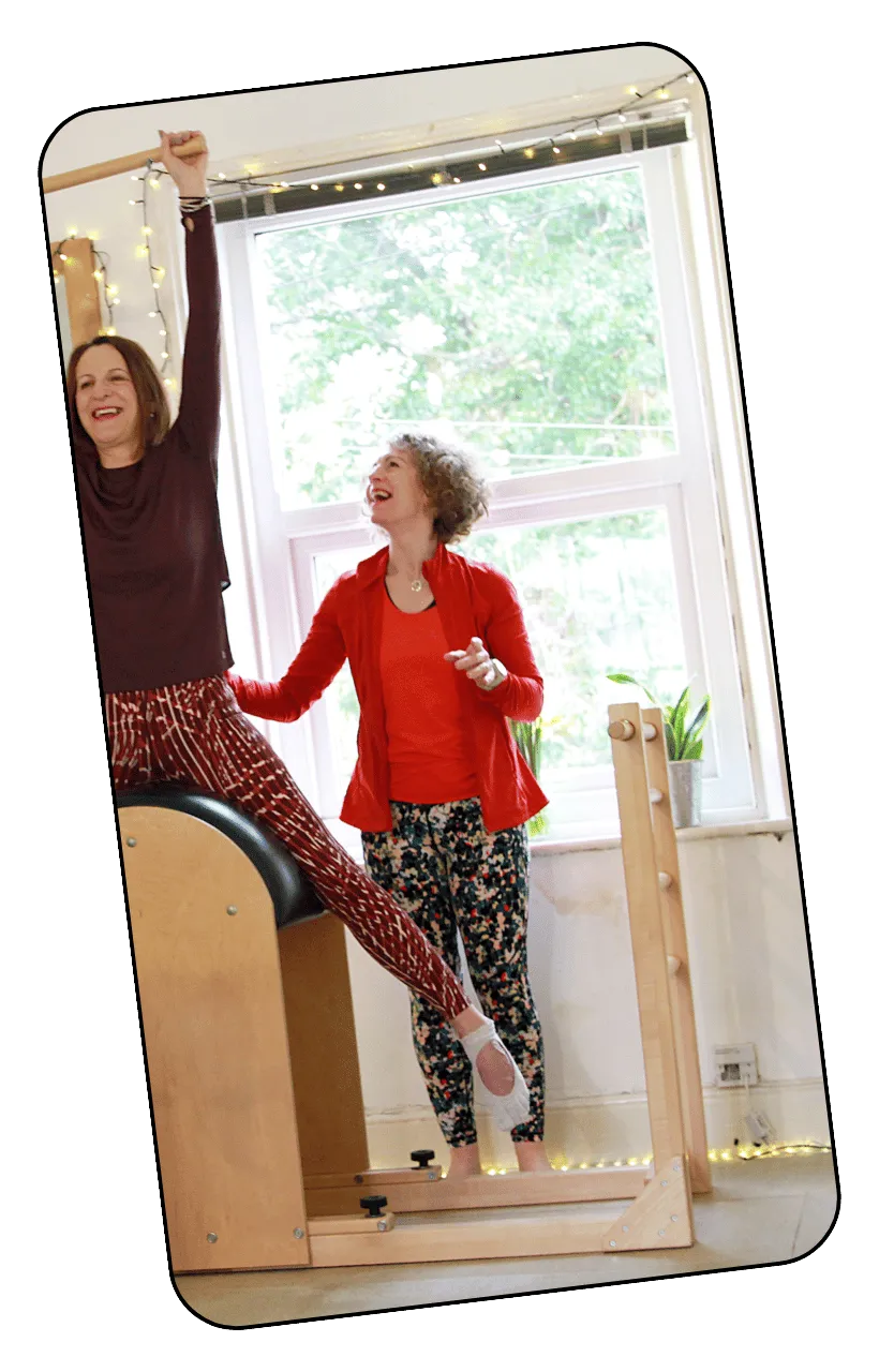 Claire Sparrow teaching Pilates in her studio in Leeds to a woman with incontinence