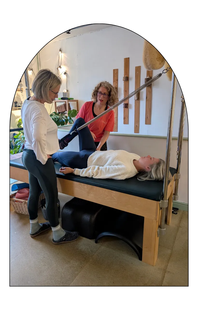 Claire Sparrow teaching a lady who suffers from incontinence in her studio in Leeds