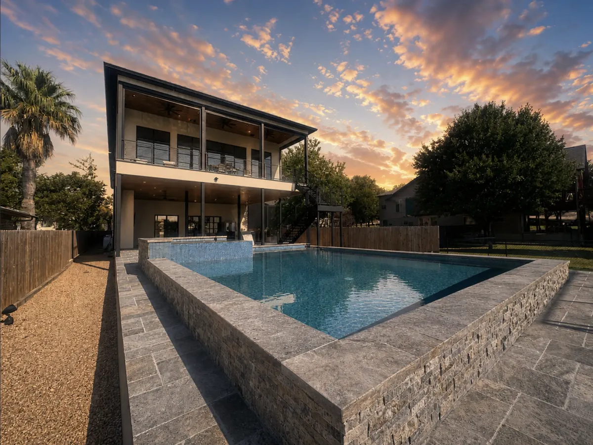 Modern home with sunset pool