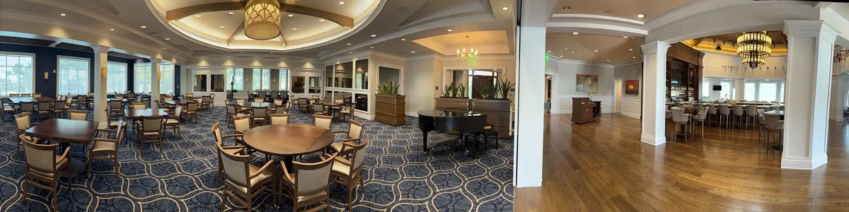 Panoramic view of the repainted clubhouse dining room at Pelican Isles Yacht Club