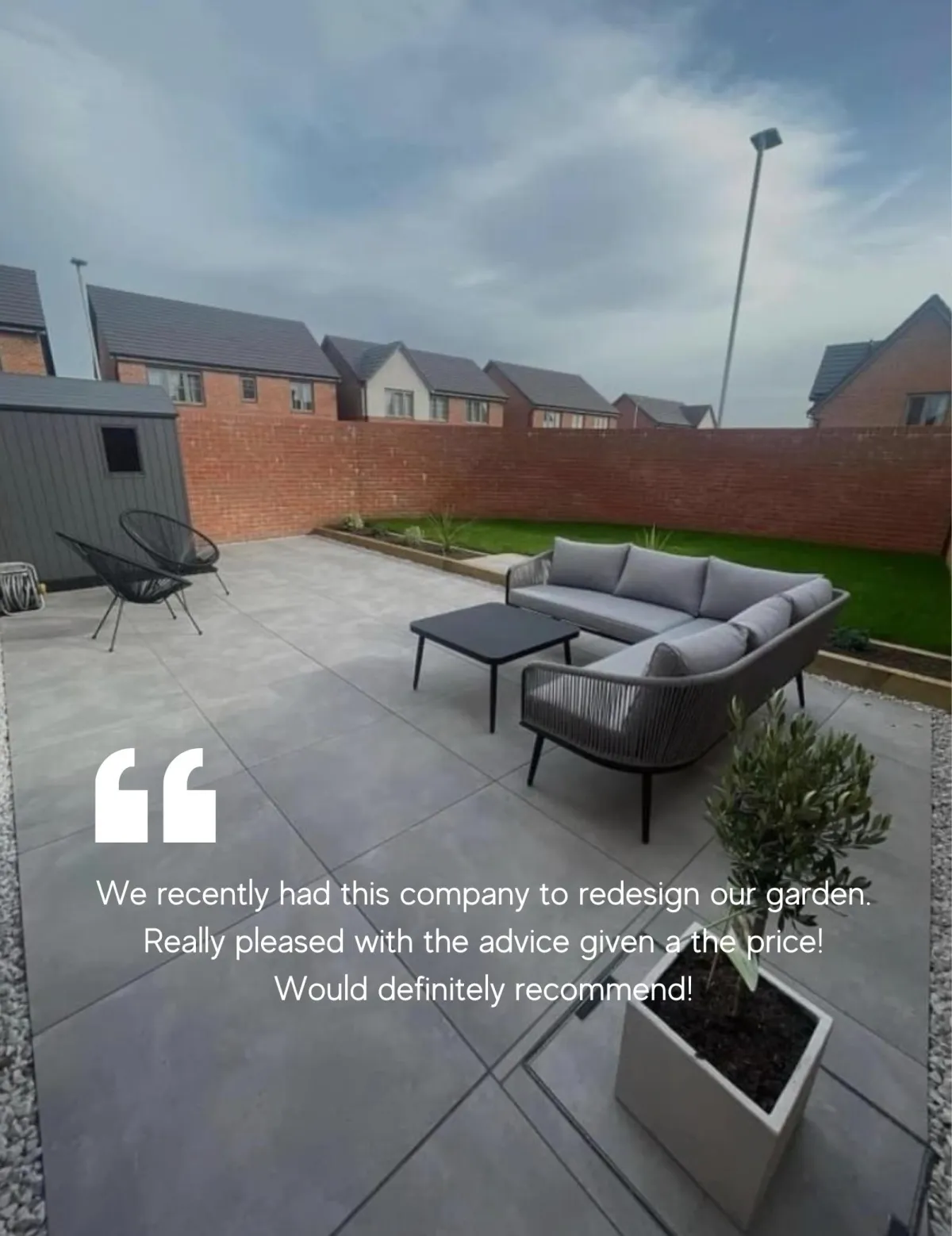 Customer review for Batchelors Landscapes in Mansfield, praising our garden redesign services and the transformation of their outdoor space