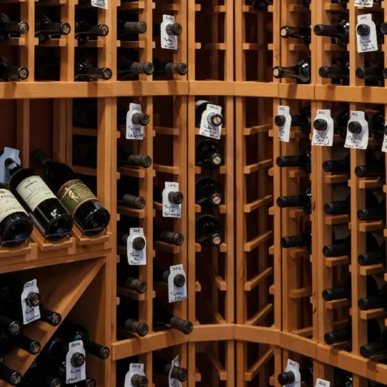 Built-in wooden wine storage with organized bottle display in a custom home renovation.