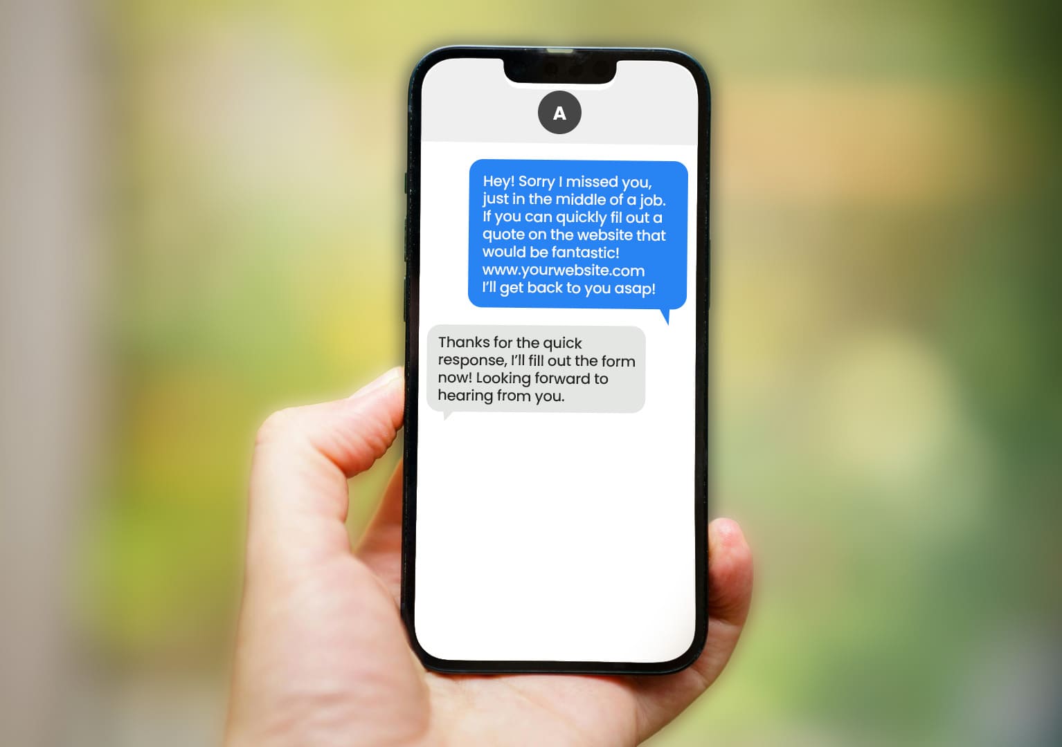 Phone mock up of missed call text back text messages