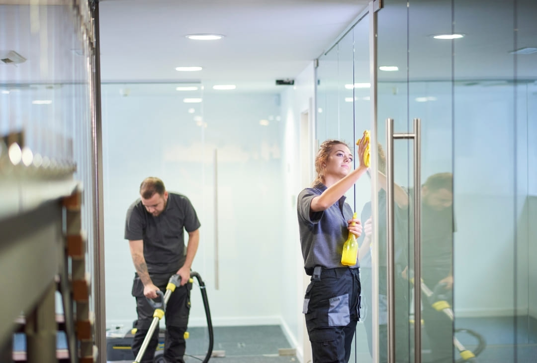 commerical cleaning company cleaning an office building