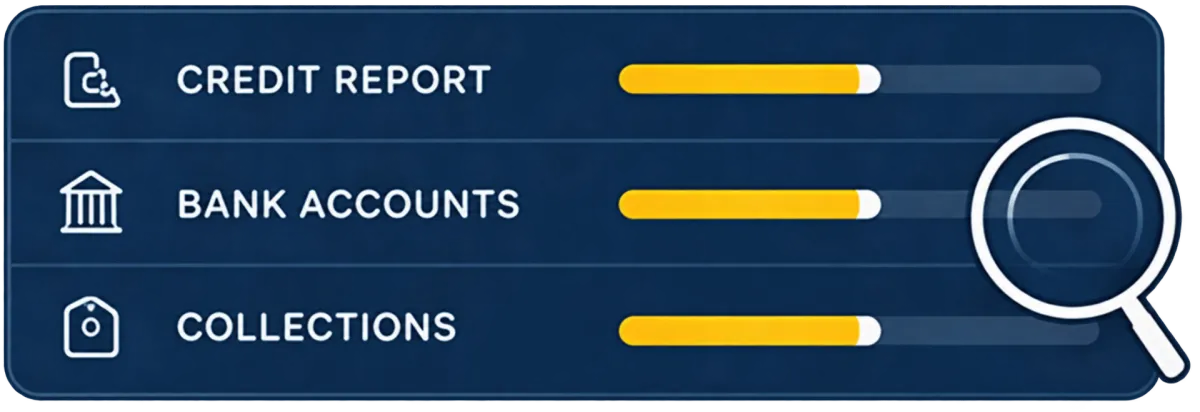 Financial dashboard with magnifying glass