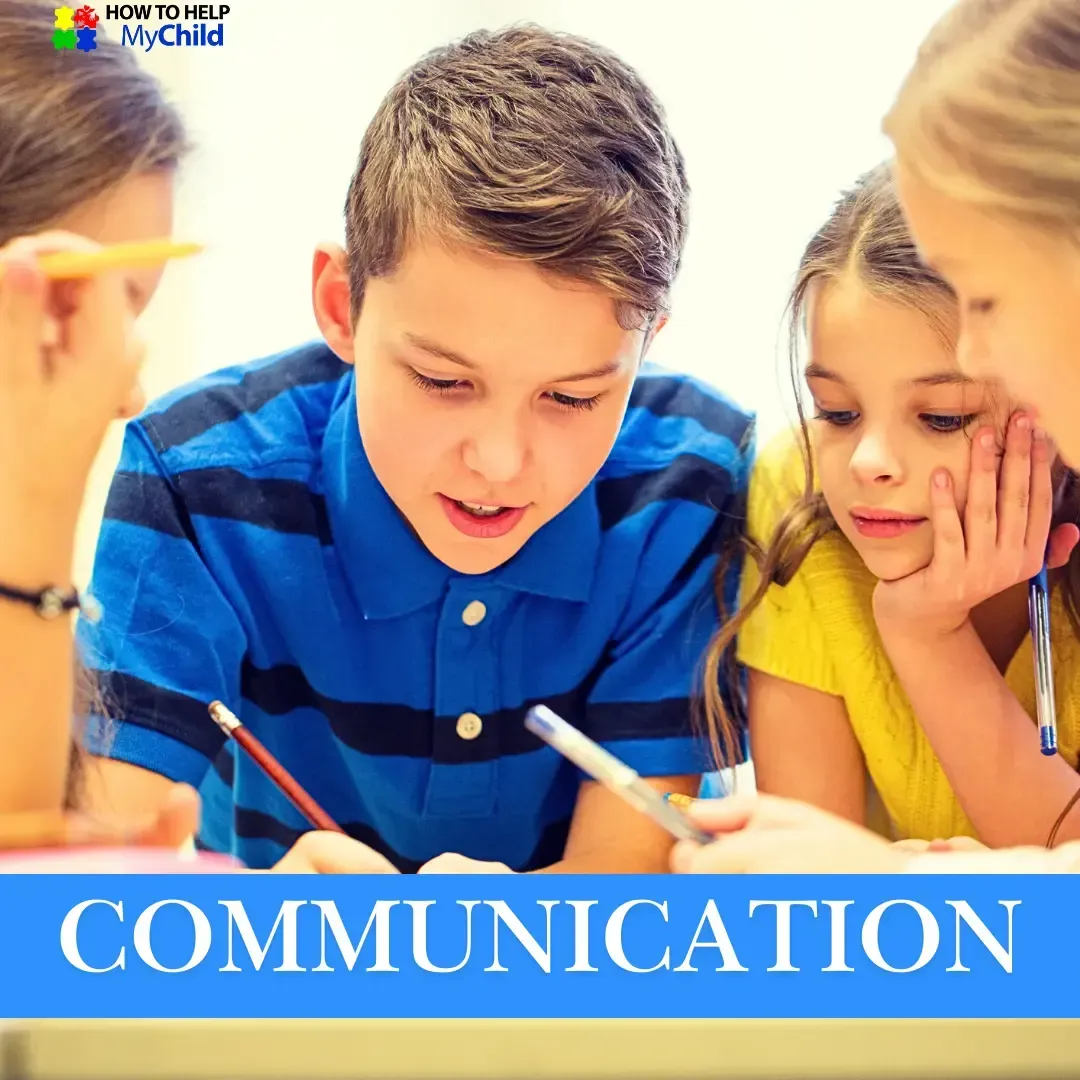 Children working together on schoolwork – representing communication skill-building for kids with ADHD, autism, and other neurodiverse needs.