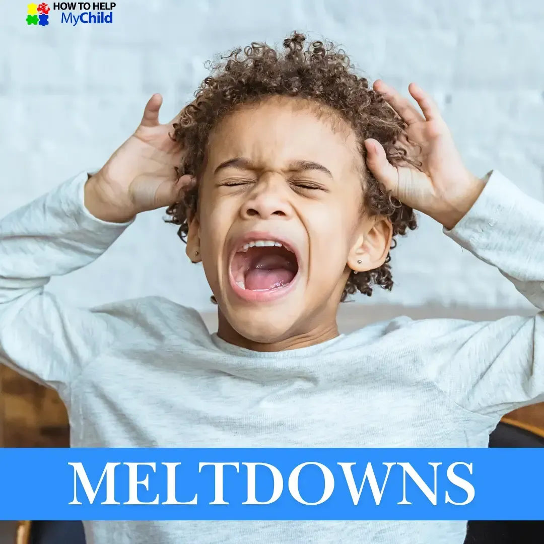 Child covering ears during a sensory meltdown. A visual support for parents navigating autism meltdowns, ADHD meltdowns, and emotional overwhelm. How to Help My Child – support for neurodiverse families