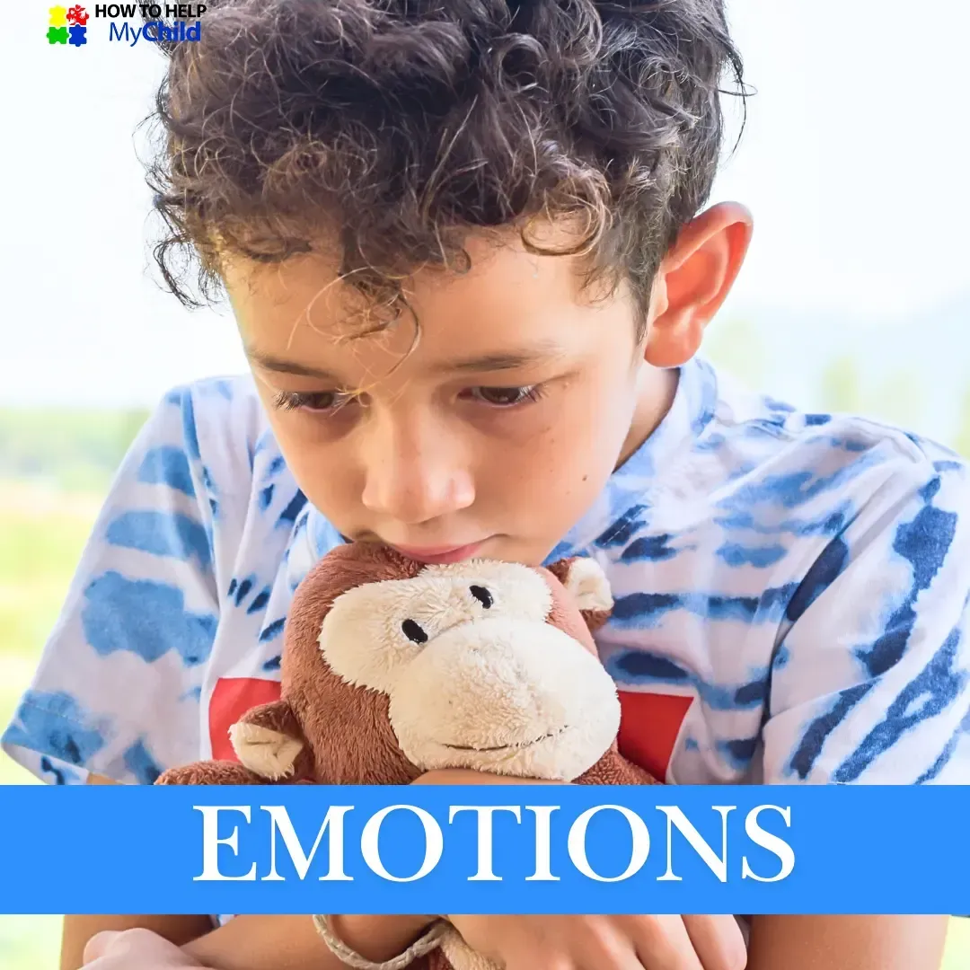 Young boy holding a stuffed animal and looking pensive – capturing emotional regulation challenges for neurodiverse children with ADHD or autism.
