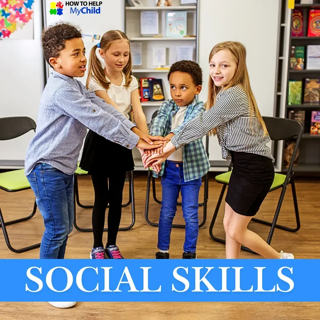 Group of neurodiverse children practicing social skills in a circle. Supporting autism and ADHD communication through real-life connection. How to Help My Child resource.