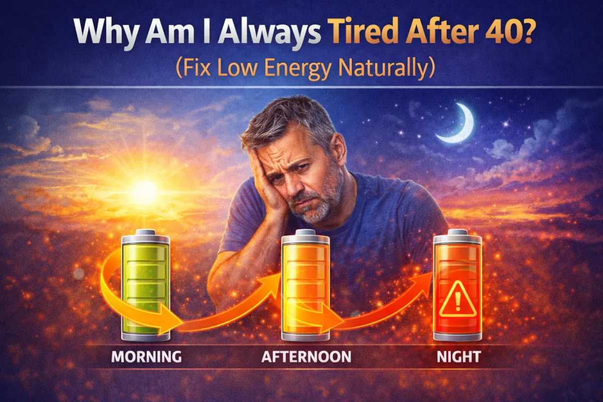 Man over 40 looking fatigued and low energy representing metabolic fatigue and inconsistent energy levels
