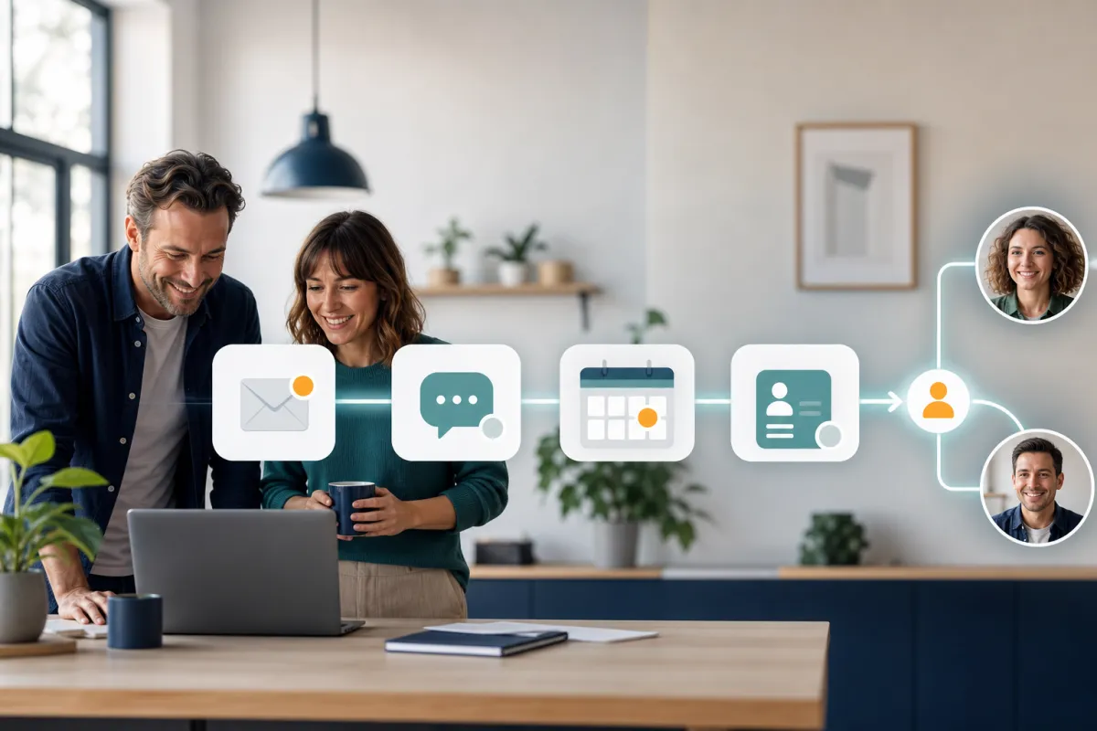 A small business team using Kalingo to automate lead follow-up with email, booking, and CRM handoff.