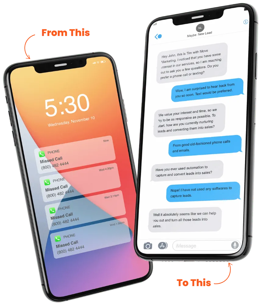 a picture of two cell phone screens showing conversations before ai assistant and after ai assistant