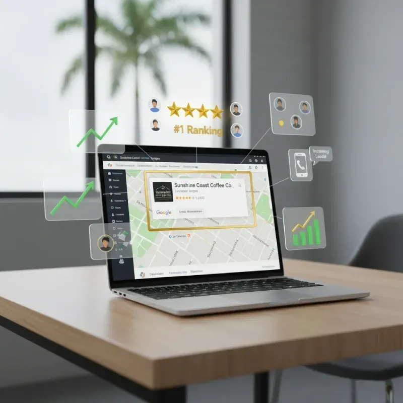 A four-step process infographic for reputation management: Monitor (Google/directory icon), Notify (bell with lightning bolt), Respond (chat bubble with checkmark), and Track (chart with stars), showing a clear workflow.
