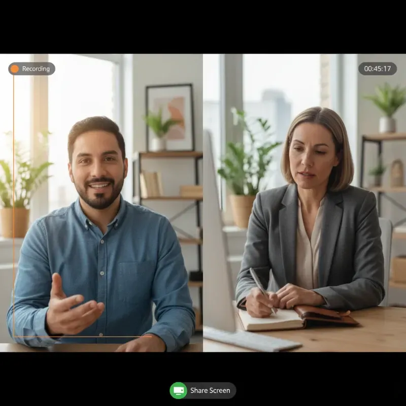 A split-screen view of a virtual consultation meeting between a marketing expert and a client discussing Local SEO strategies for a growing Brandon FL business.