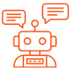 Robot head icon with two speech bubbles, symbolizing AI-powered automation, chatbots, and intelligent customer communication.