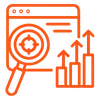 Browser icon with a magnifying glass over a target and rising arrows, representing Answer Engine Optimization and AI search visibility.