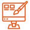 Icon of a computer monitor being customized by a paintbrush, representing creative web design and user interface development.