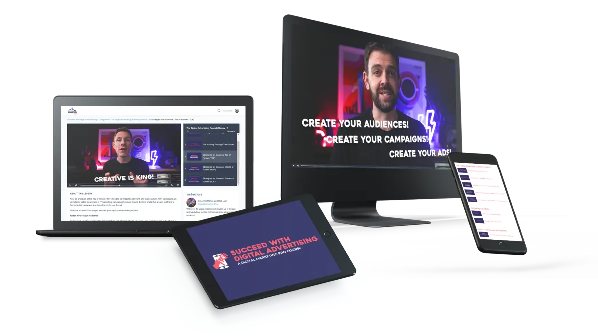 Digital course showing on varied devices