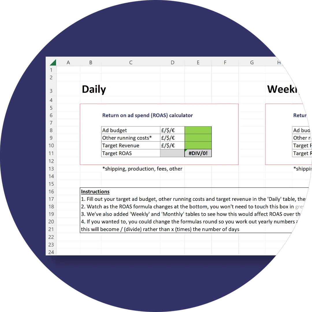 ROAS calculator spreadsheet icon