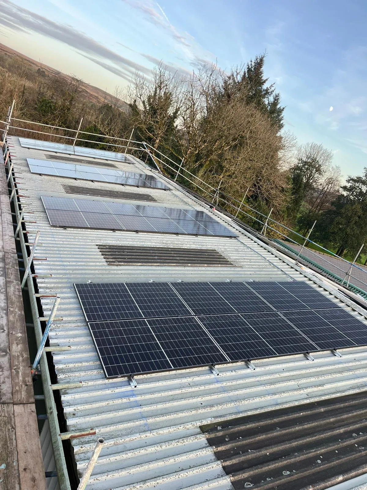 Commercial solar panels we installed on a factory roof in Pontypool